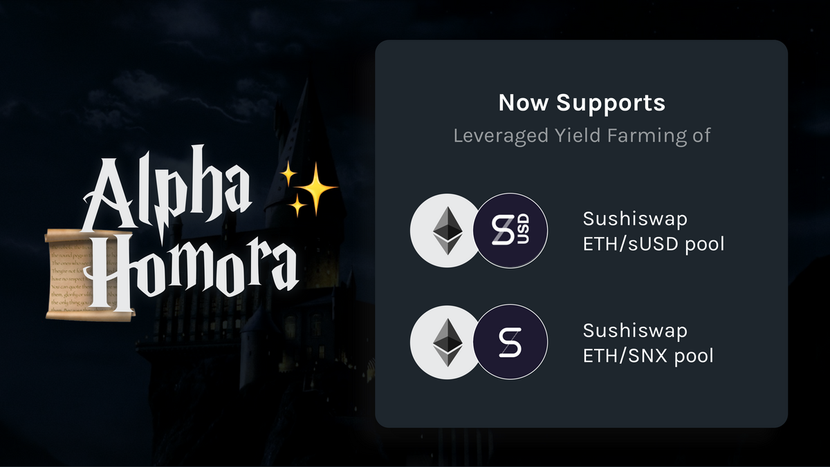 Alpha Homora adds leveraged yield farming for ETH/SNX and ETH/sUSD pools on SushiSwap
