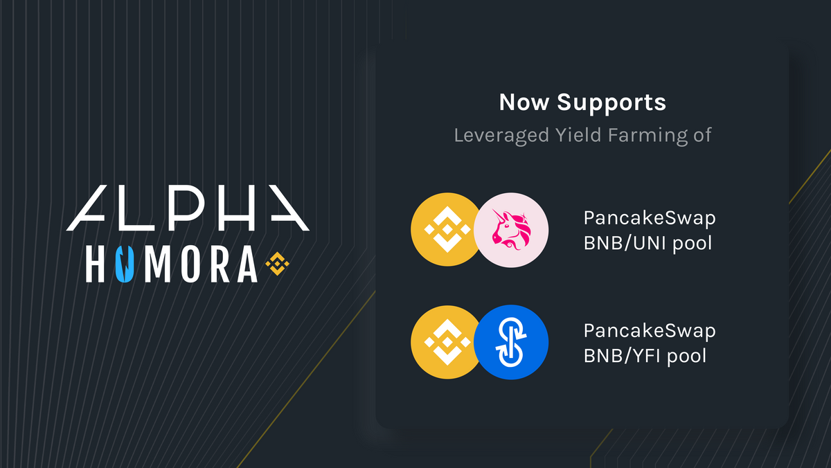 Alpha Homora (vBSC) adds leveraged BNB/UNI and BNB/YFI pools