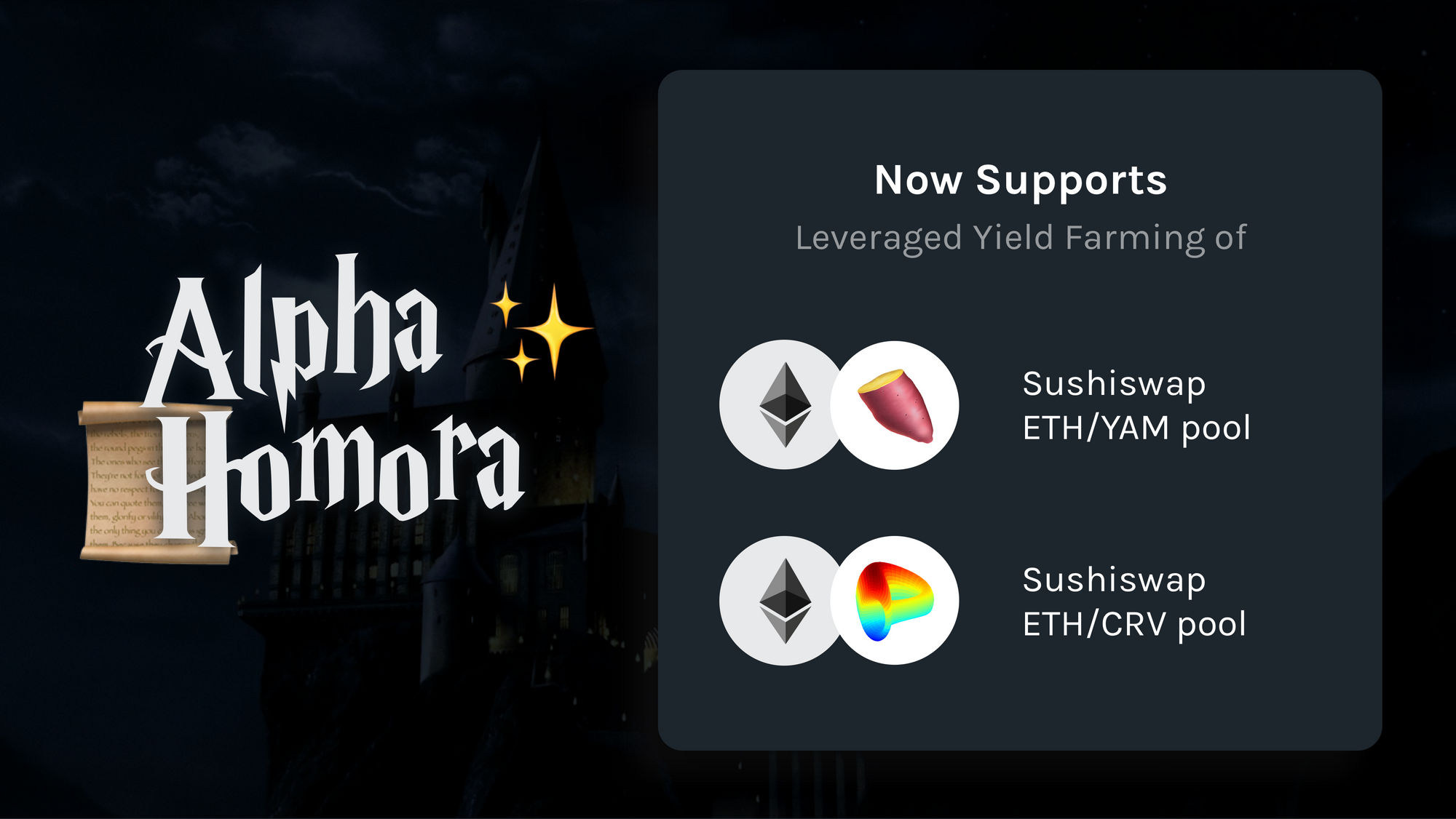 Alpha Homora adds leveraged yield farming for ETH/CRV and ETH/YAM pools on SushiSwap