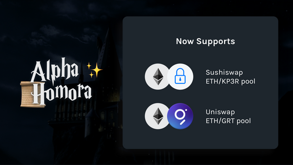 Alpha Homora adds ETH/GRT pool on Uniswap and ETH/KP3R pool on SushiSwap